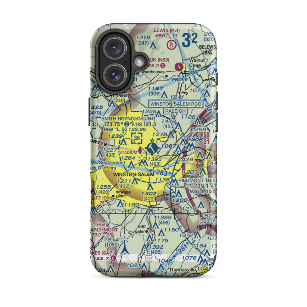 Smith Reynolds Airport (INT) VFR Sectional  Tough iPhone Case iPhone 16 Plus model shown