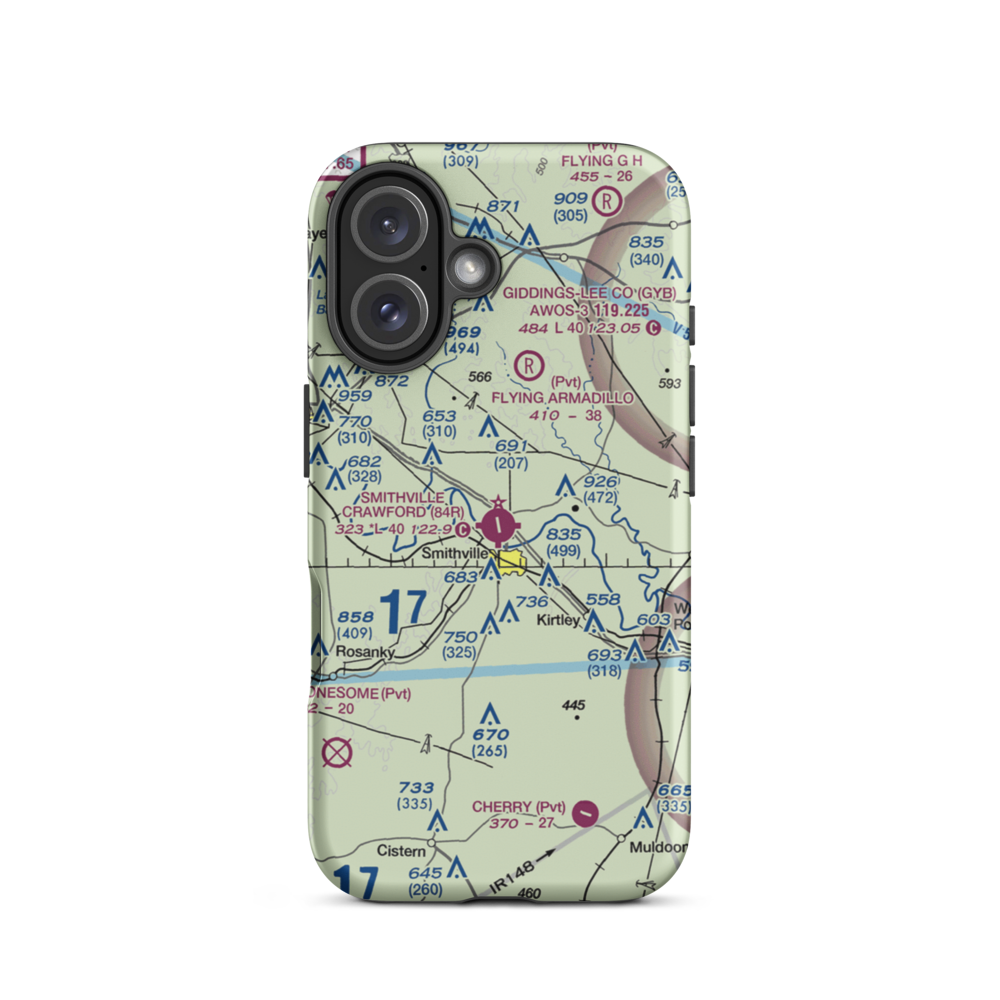Smithville Crawford Municipal Airport (84R) VFR Sectional  Tough iPhone Case iPhone 16 model shown