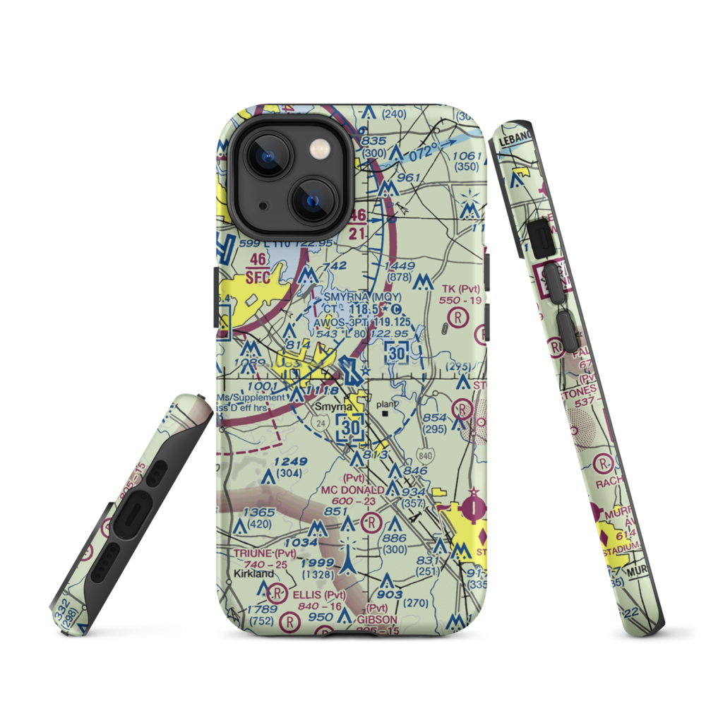 Smyrna Airport (MQY) VFR Sectional  Tough iPhone Case iPhone 14 model shown