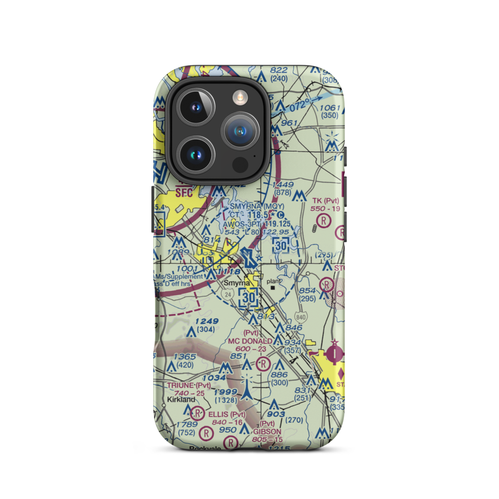 Smyrna Airport (MQY) VFR Sectional  Tough iPhone Case iPhone 16 Pro model shown