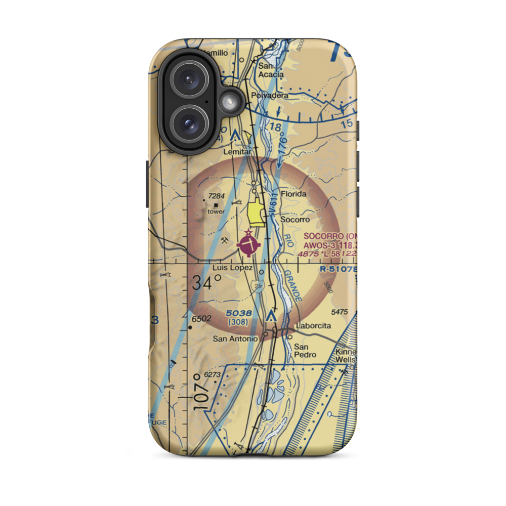Socorro Municipal Airport (ONM) VFR Sectional  Tough iPhone Case iPhone 16 Plus model shown
