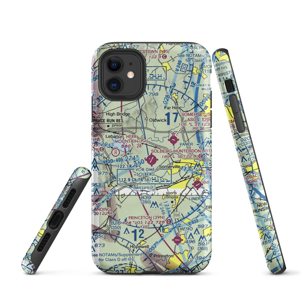 Solberg Hunterdon Airport (N51) VFR Sectional  Tough iPhone Case iPhone 11 model shown