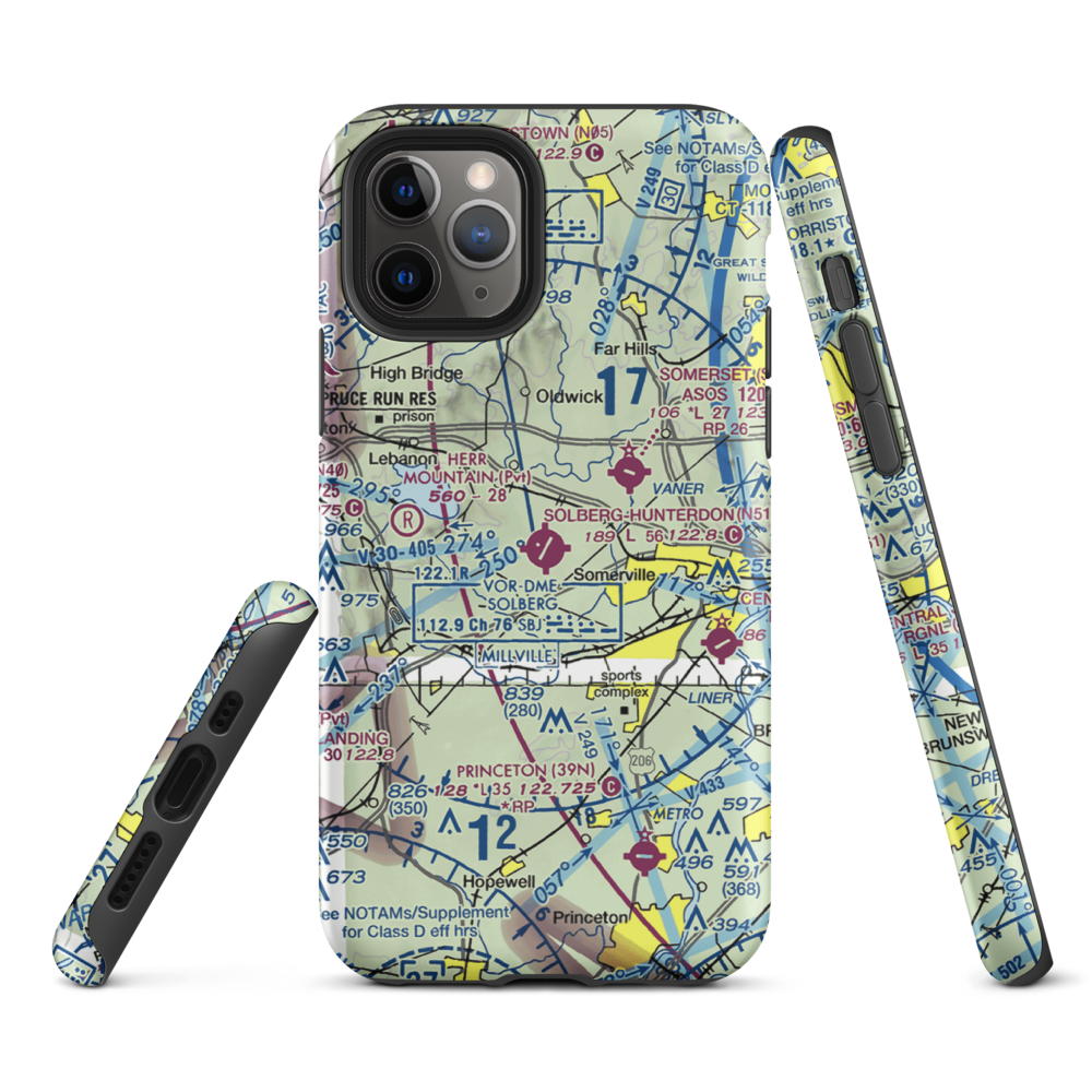 Solberg Hunterdon Airport (N51) VFR Sectional  Tough iPhone Case iPhone 11 Pro model shown