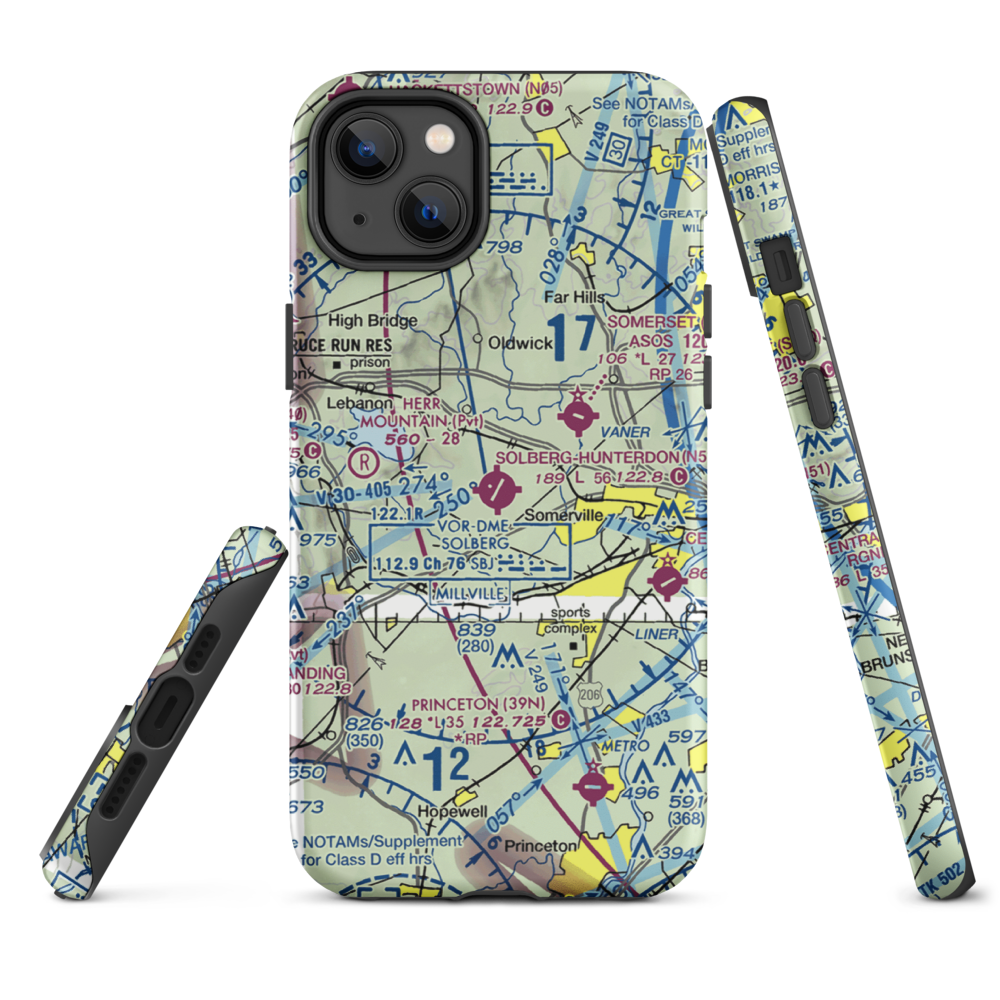 Solberg Hunterdon Airport (N51) VFR Sectional  Tough iPhone Case iPhone 14 Plus model shown