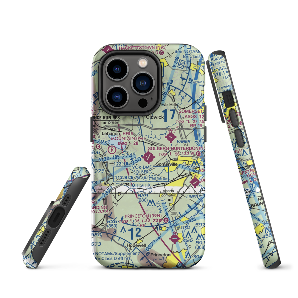 Solberg Hunterdon Airport (N51) VFR Sectional  Tough iPhone Case iPhone 14 Pro model shown
