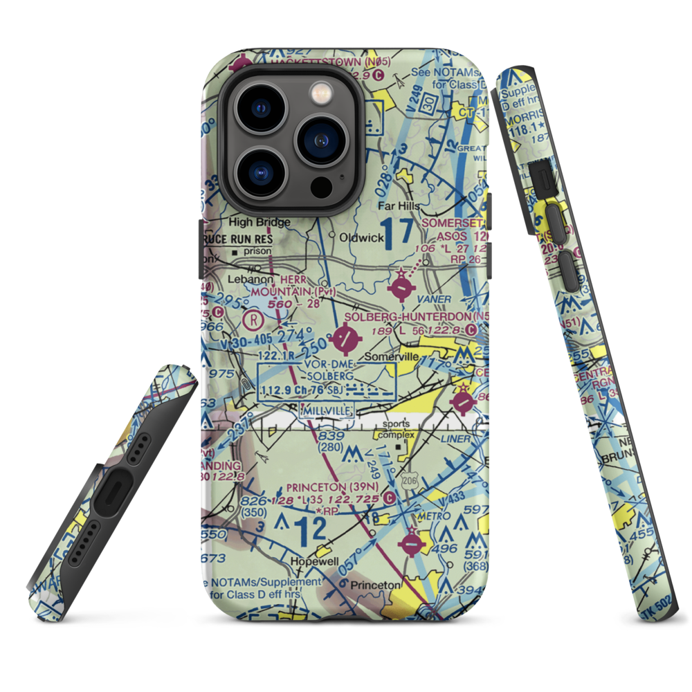 Solberg Hunterdon Airport (N51) VFR Sectional  Tough iPhone Case iPhone 14 Pro Max model shown