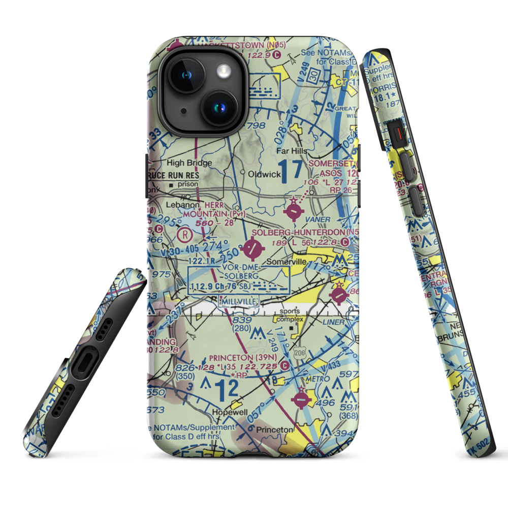 Solberg Hunterdon Airport (N51) VFR Sectional  Tough iPhone Case iPhone 15 Plus model shown