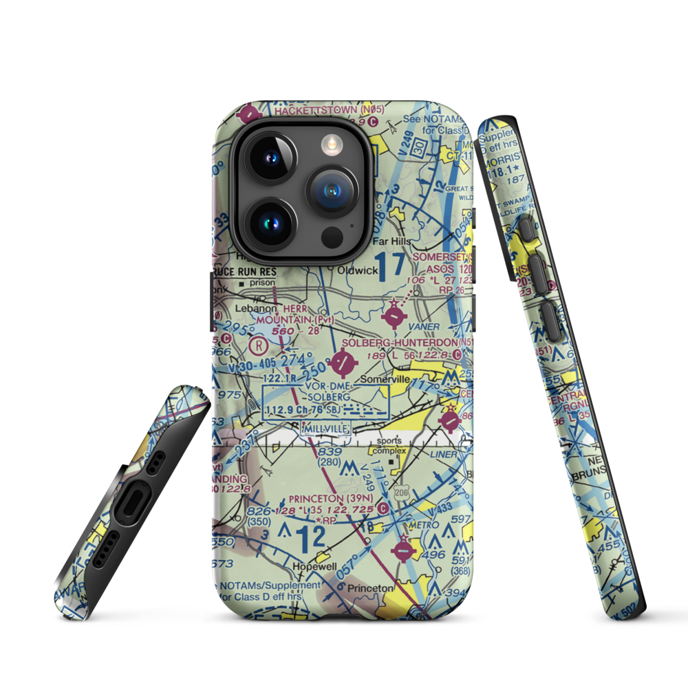 Solberg Hunterdon Airport (N51) VFR Sectional  Tough iPhone Case iPhone 15 Pro model shown