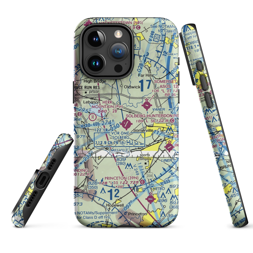 Solberg Hunterdon Airport (N51) VFR Sectional  Tough iPhone Case iPhone 15 Pro Max model shown