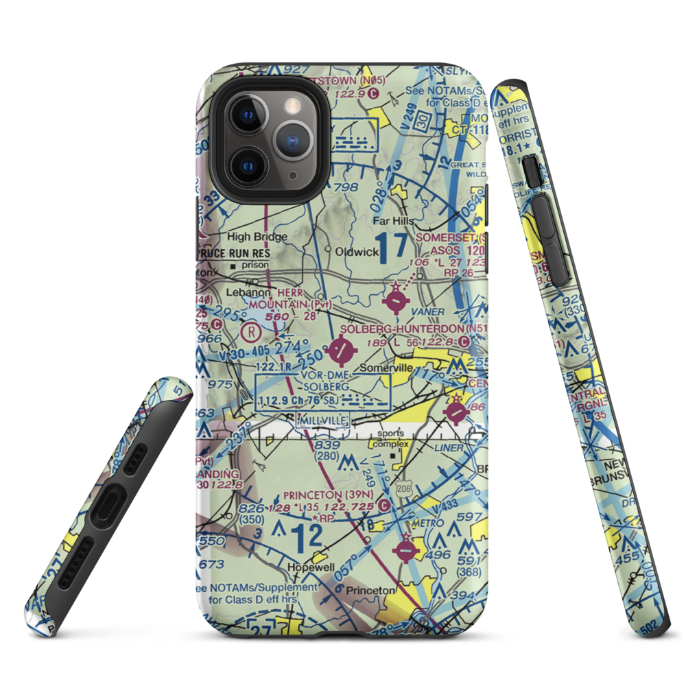 Solberg Hunterdon Airport (N51) VFR Sectional  Tough iPhone Case iPhone 11 Pro Max model shown