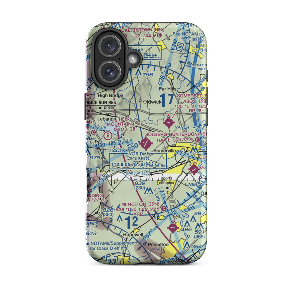 Solberg Hunterdon Airport (N51) VFR Sectional  Tough iPhone Case iPhone 16 Plus model shown