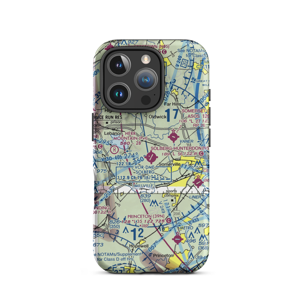 Solberg Hunterdon Airport (N51) VFR Sectional  Tough iPhone Case iPhone 16 Pro model shown