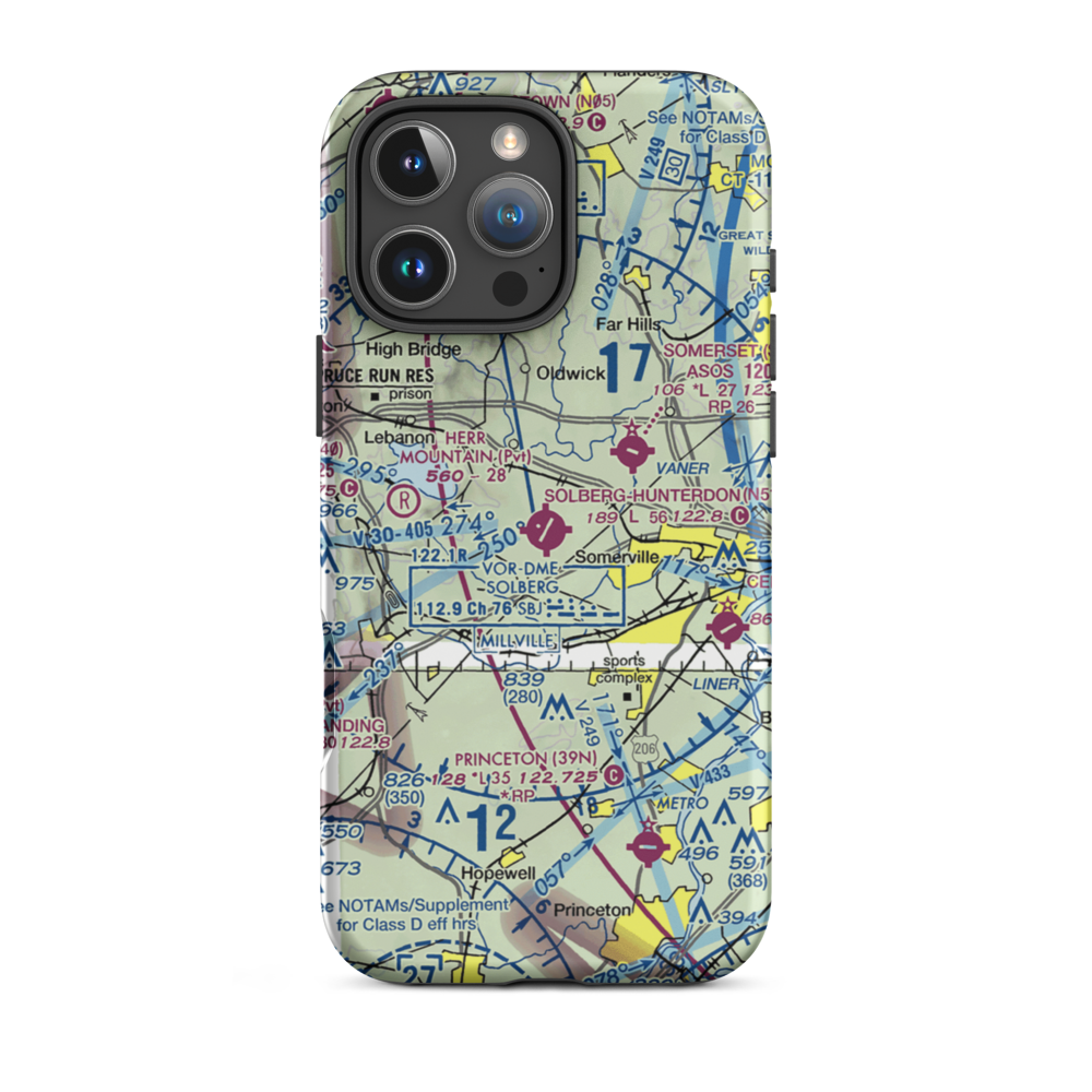 Solberg Hunterdon Airport (N51) VFR Sectional  Tough iPhone Case iPhone 16 Pro Max model shown