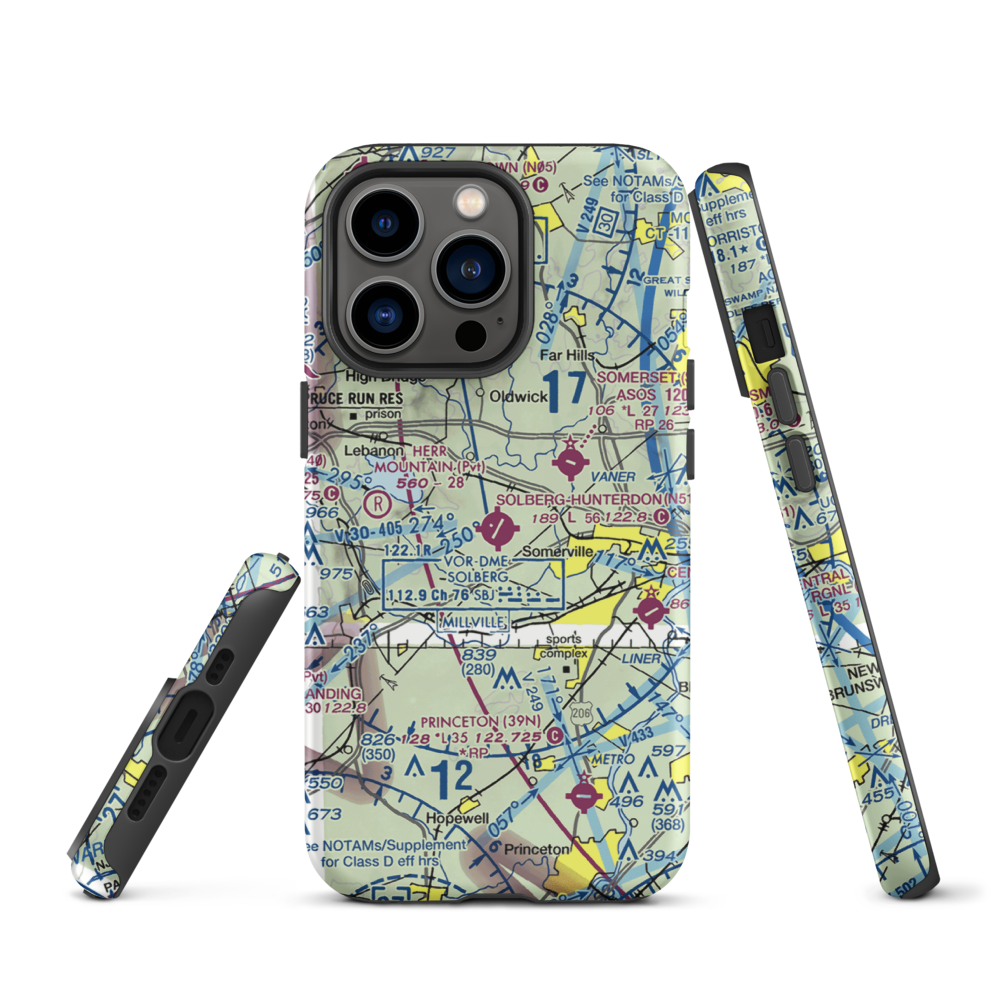 Solberg Hunterdon Airport (N51) VFR Sectional  Tough iPhone Case iPhone 13 Pro model shown