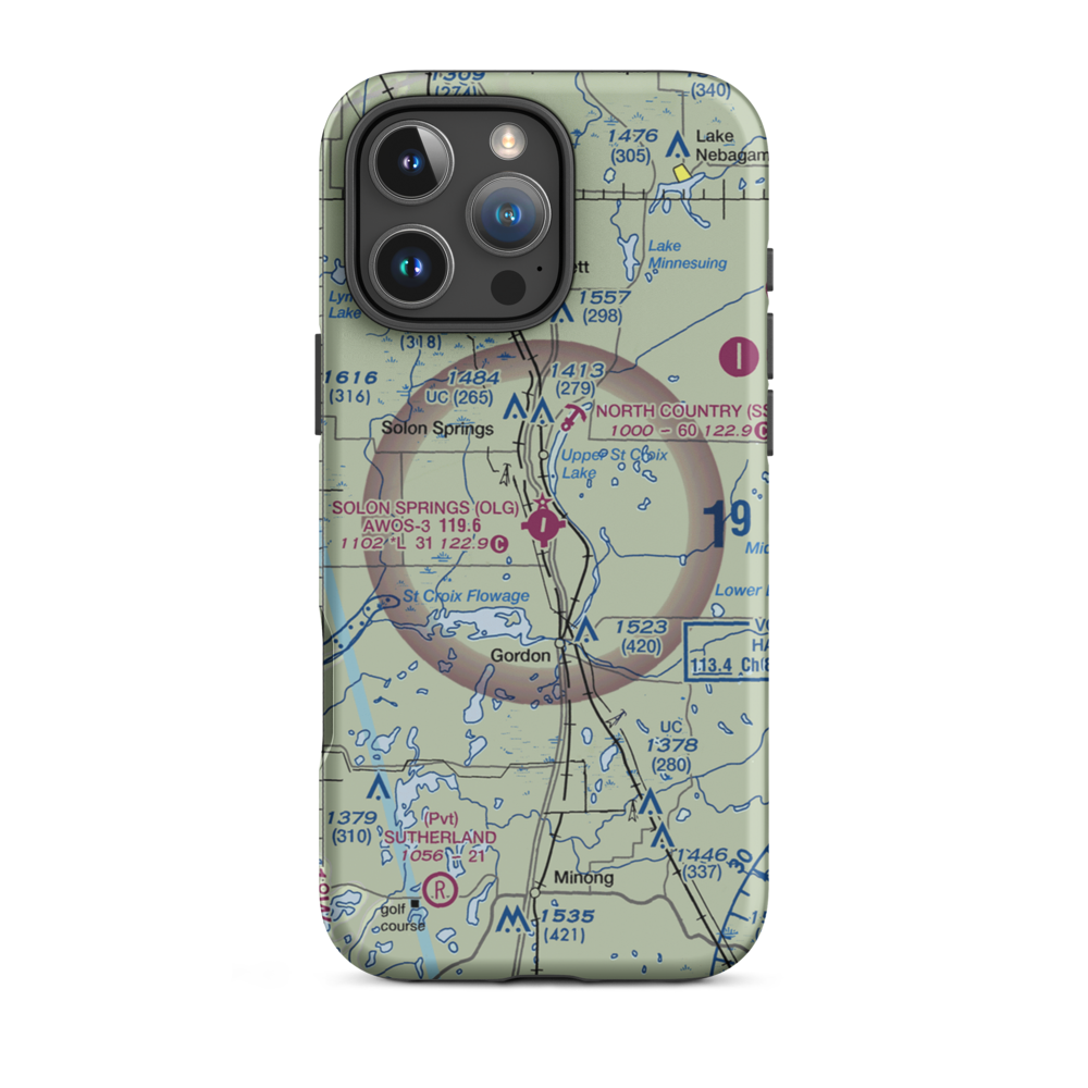 Solon Springs Municipal Airport (OLG) VFR Sectional  Tough iPhone Case iPhone 16 Pro Max model shown
