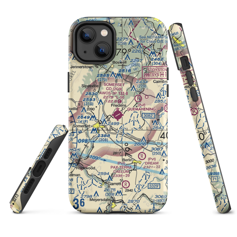 Somerset County Airport (2G9) VFR Sectional  Tough iPhone Case iPhone 14 Plus model shown