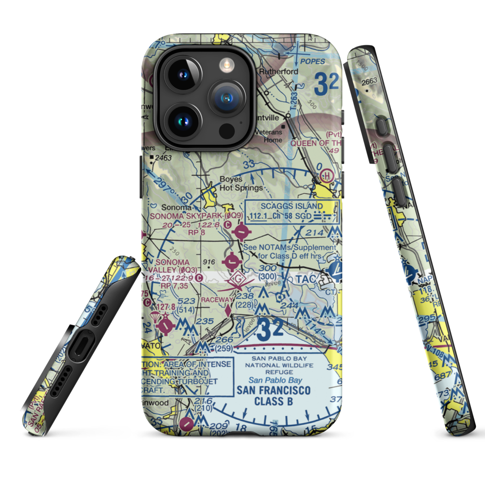 Sonoma Skypark Airport (0Q9) VFR Sectional  Tough iPhone Case iPhone 15 Pro Max model shown