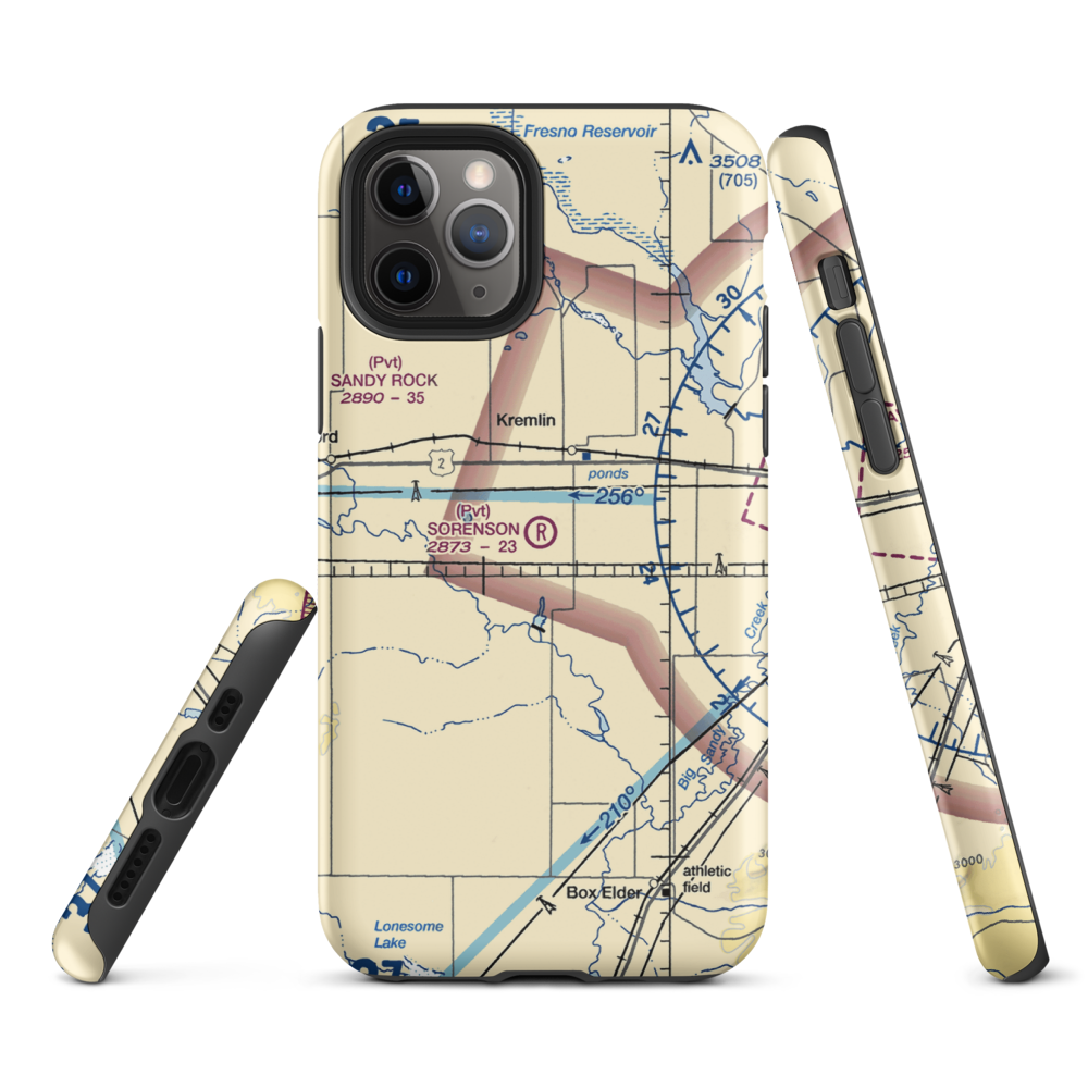 Sorenson Airport (13MT) VFR Sectional  Tough iPhone Case iPhone 11 Pro model shown