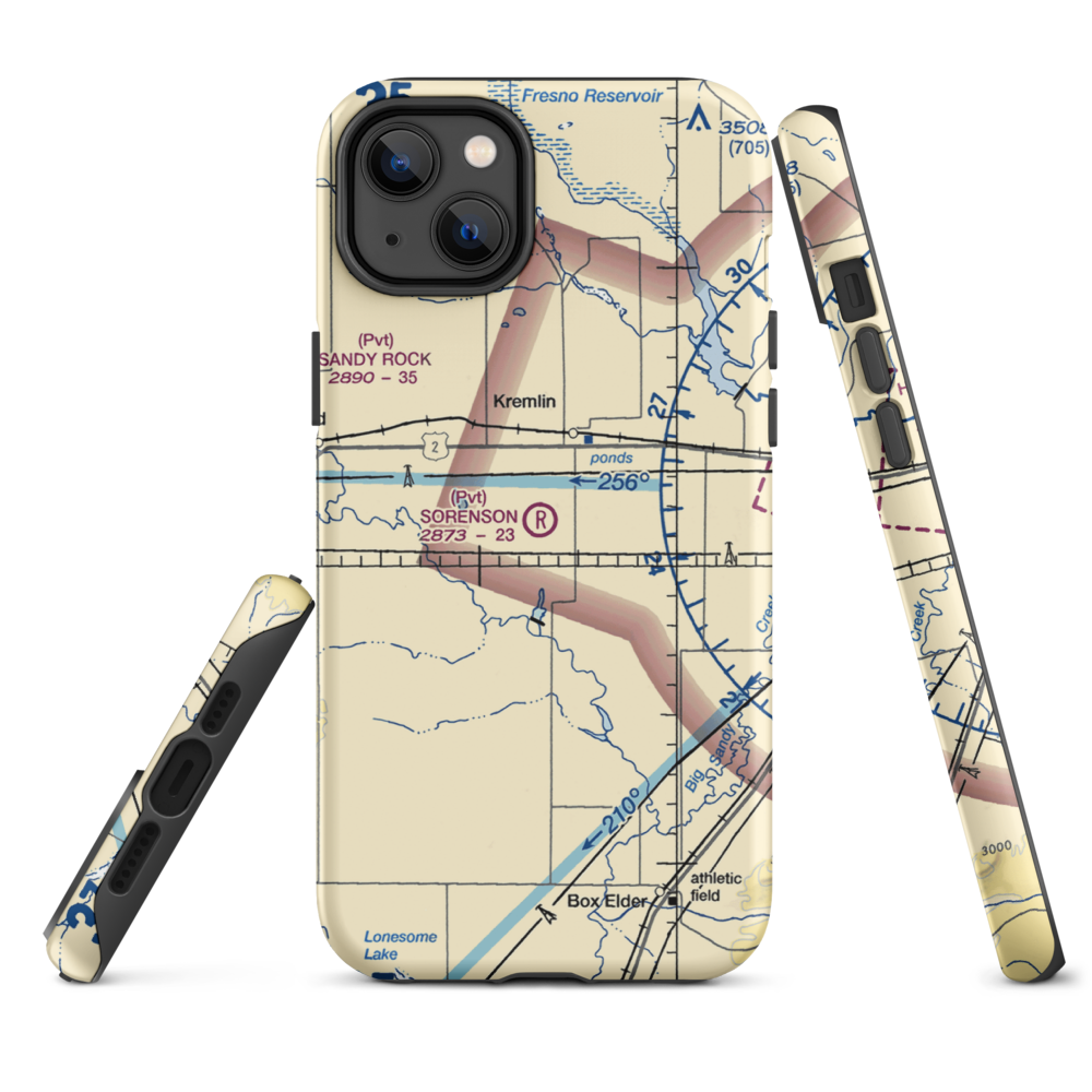 Sorenson Airport (13MT) VFR Sectional  Tough iPhone Case iPhone 14 Plus model shown