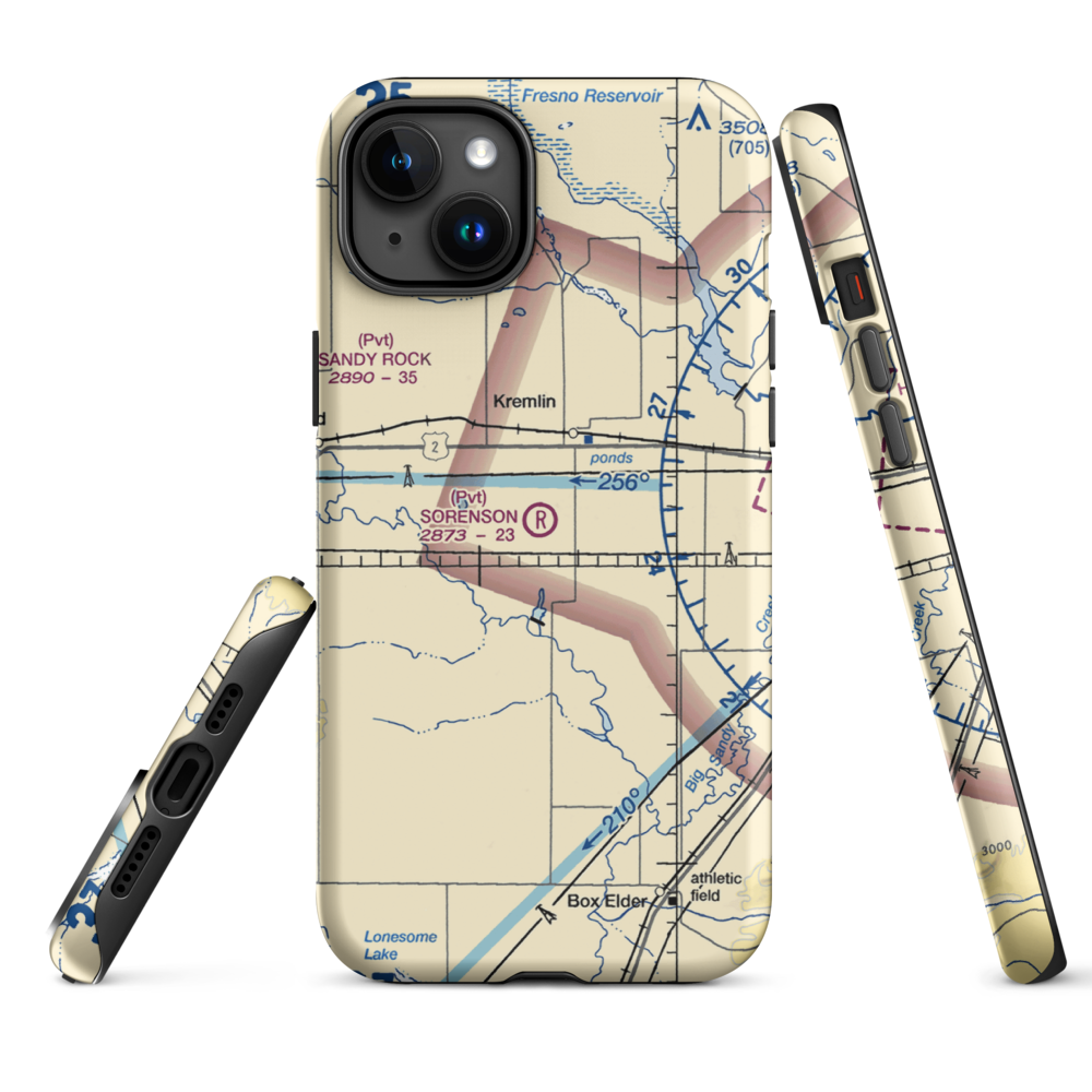 Sorenson Airport (13MT) VFR Sectional  Tough iPhone Case iPhone 15 Plus model shown