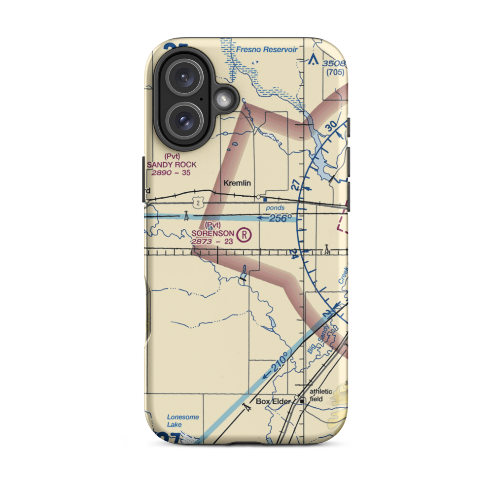 Sorenson Airport (13MT) VFR Sectional  Tough iPhone Case iPhone 16 Plus model shown