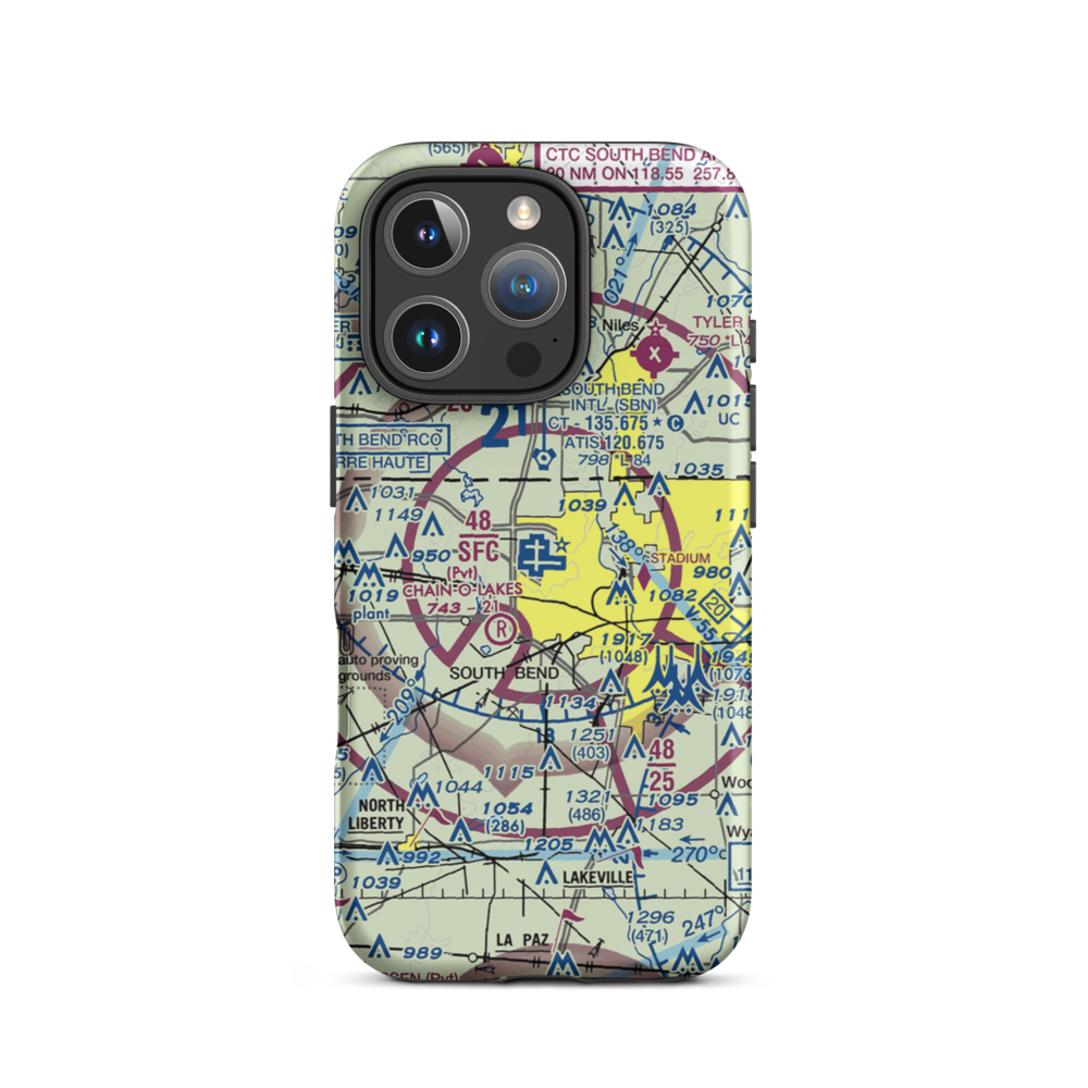South Bend Regional Airport (SBN) VFR Sectional  Tough iPhone Case iPhone 16 Pro model shown