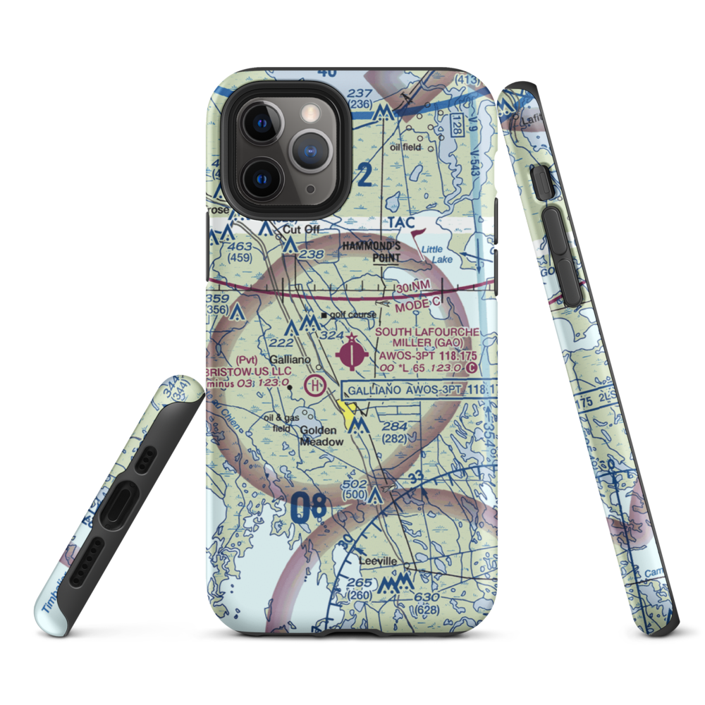 South Lafourche Leonard Miller Jr Airport (GAO) VFR Sectional  Tough iPhone Case iPhone 11 Pro model shown