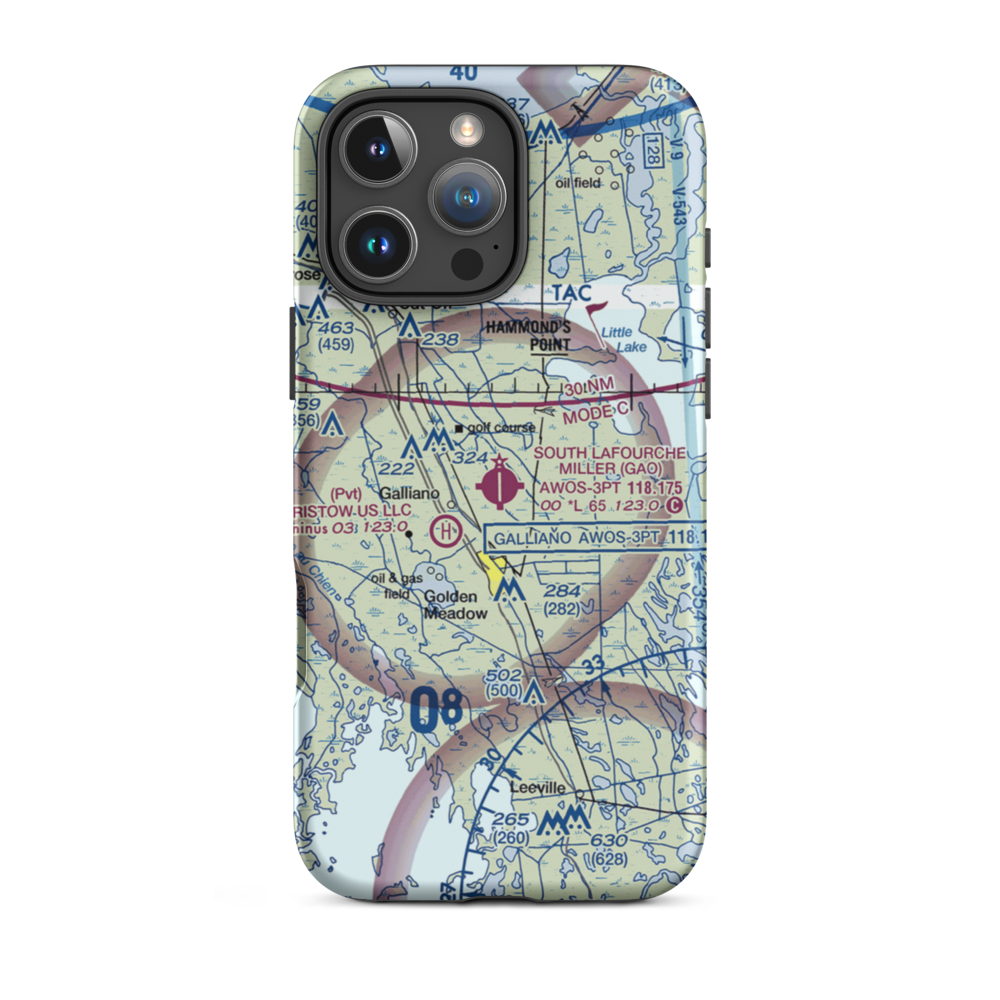 South Lafourche Leonard Miller Jr Airport (GAO) VFR Sectional  Tough iPhone Case iPhone 16 Pro Max model shown