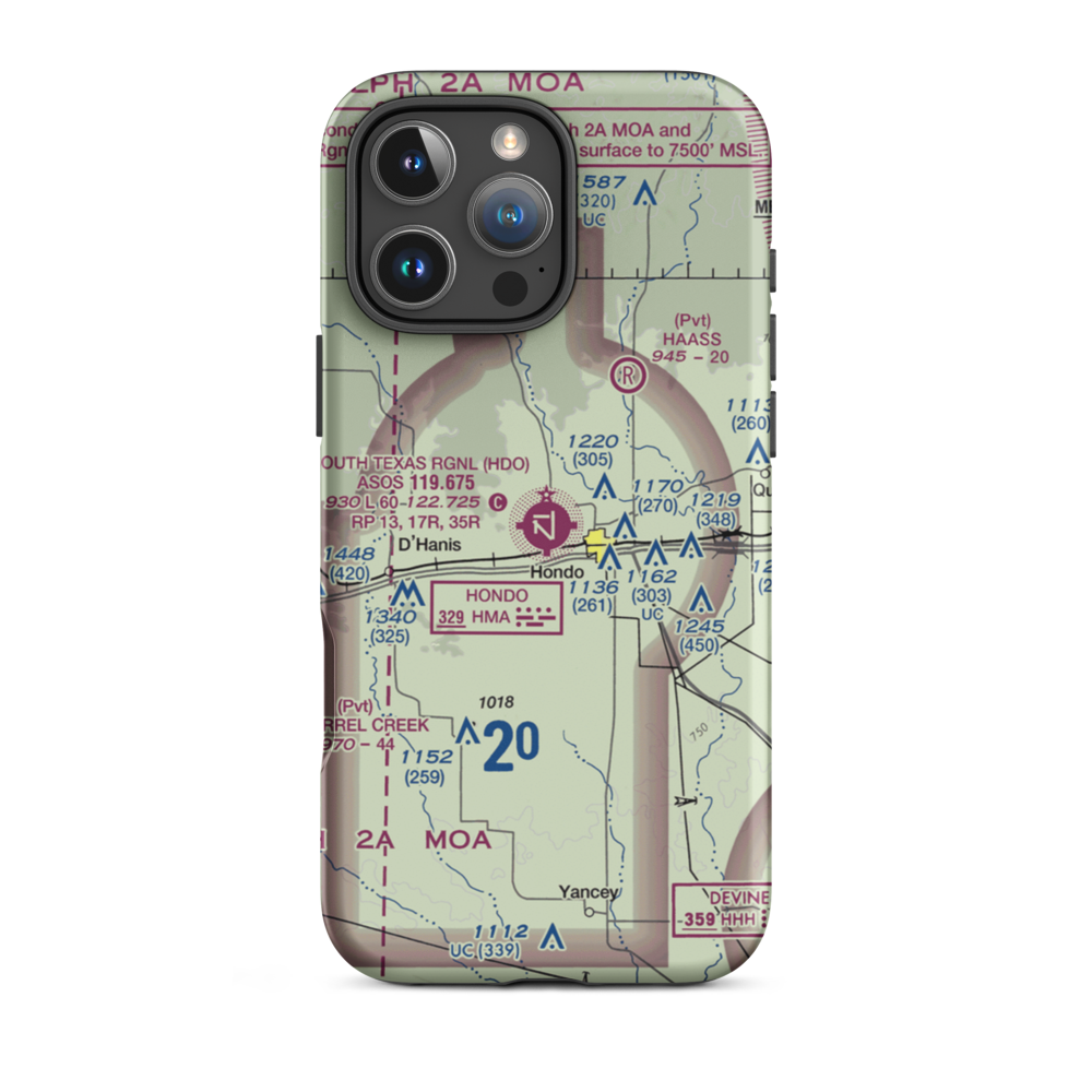 South Texas Regional Airport at Hondo (HDO) VFR Sectional  Tough iPhone Case iPhone 16 Pro Max model shown