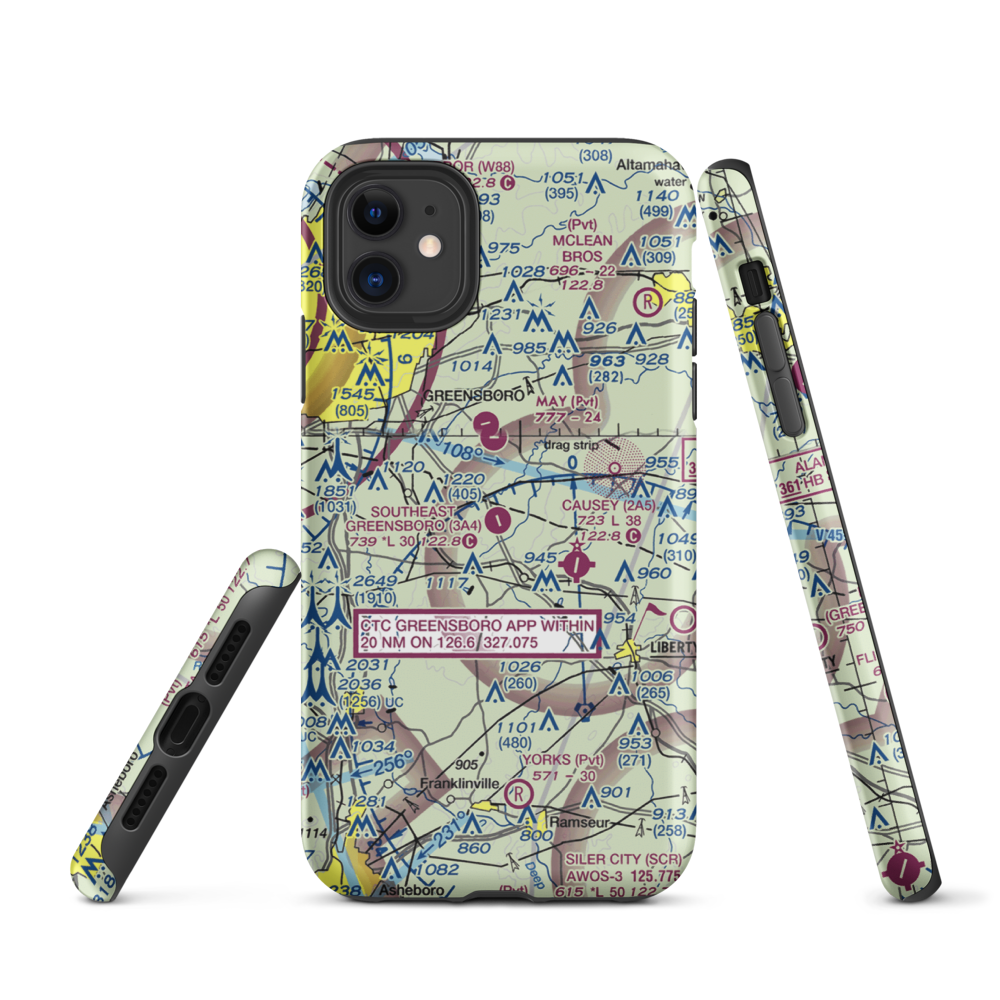 Southeast Greensboro Airport (3A4) VFR Sectional  Tough iPhone Case iPhone 11 model shown