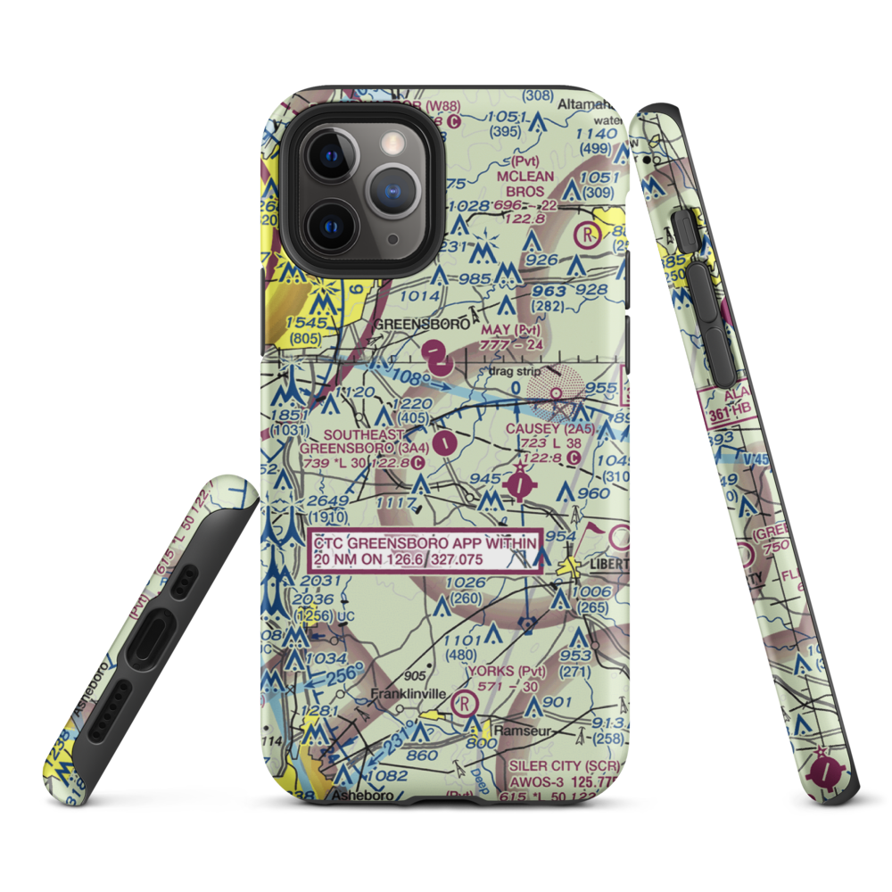Southeast Greensboro Airport (3A4) VFR Sectional  Tough iPhone Case iPhone 11 Pro model shown