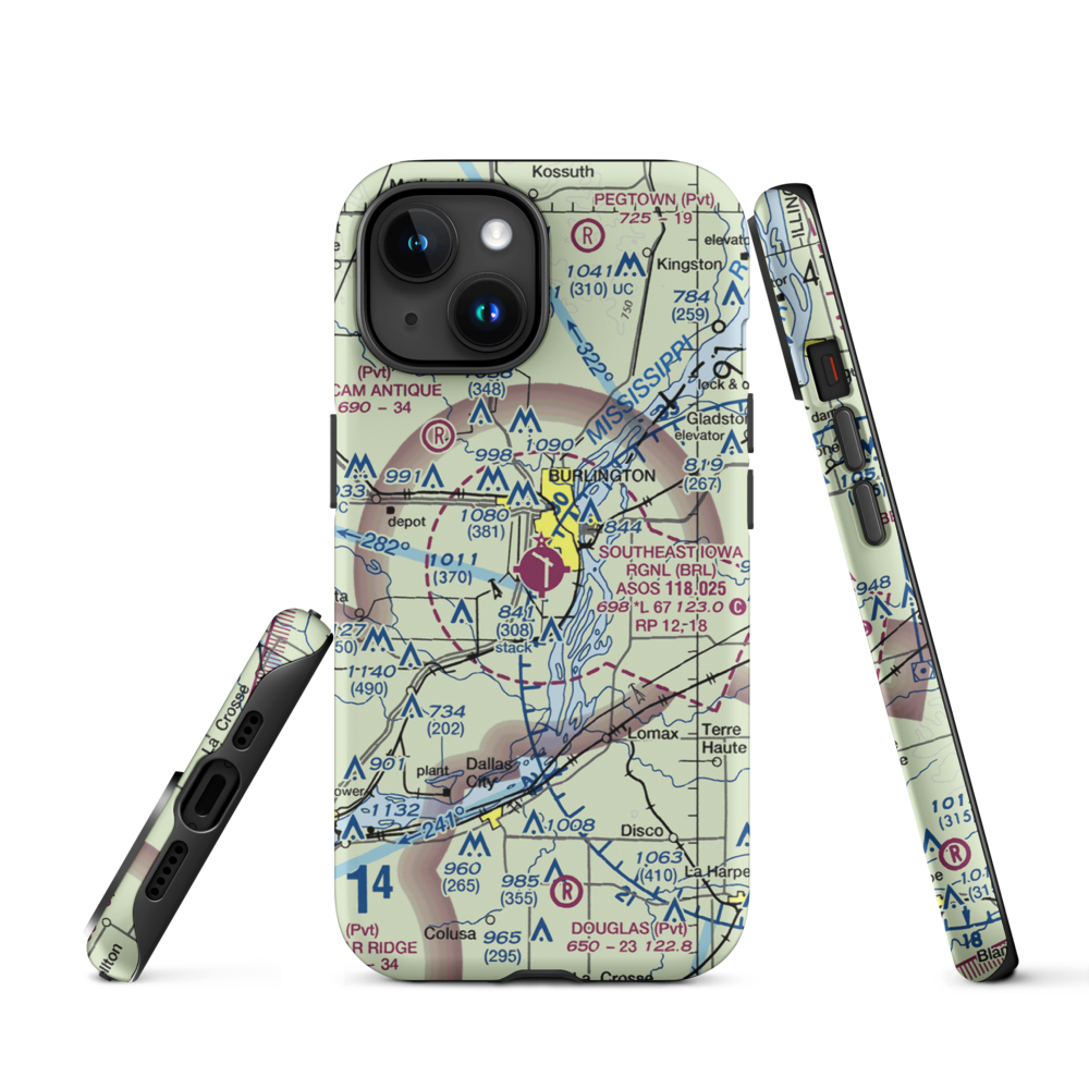 Southeast Iowa Regional Airport (BRL) VFR Sectional  Tough iPhone Case iPhone 15 model shown