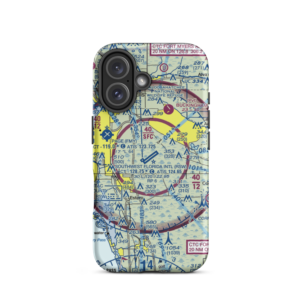 Southwest Florida International Airport (RSW) VFR Sectional  Tough iPhone Case iPhone 16 model shown