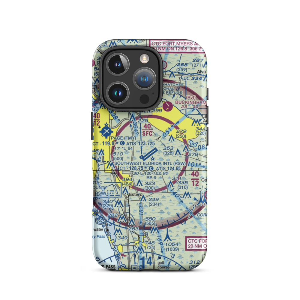 Southwest Florida International Airport (RSW) VFR Sectional  Tough iPhone Case iPhone 16 Pro model shown