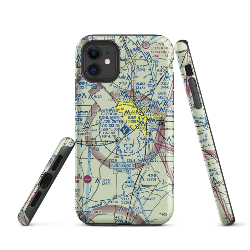 Southwest Georgia Regional Airport (ABY) VFR Sectional  Tough iPhone Case iPhone 11 model shown
