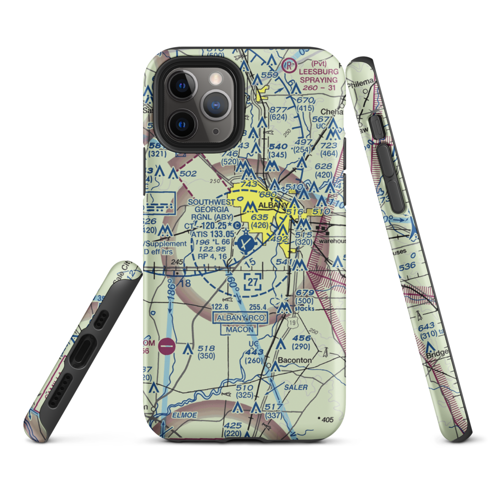 Southwest Georgia Regional Airport (ABY) VFR Sectional  Tough iPhone Case iPhone 11 Pro model shown
