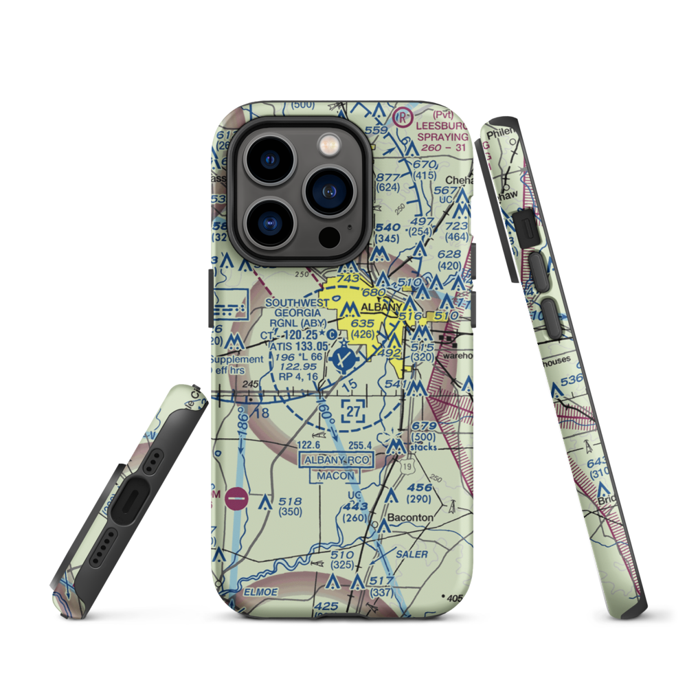 Southwest Georgia Regional Airport (ABY) VFR Sectional  Tough iPhone Case iPhone 14 Pro model shown