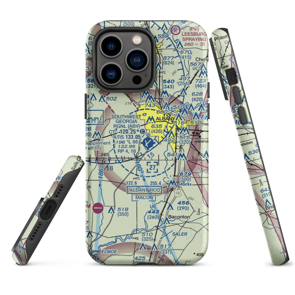 Southwest Georgia Regional Airport (ABY) VFR Sectional  Tough iPhone Case iPhone 14 Pro Max model shown