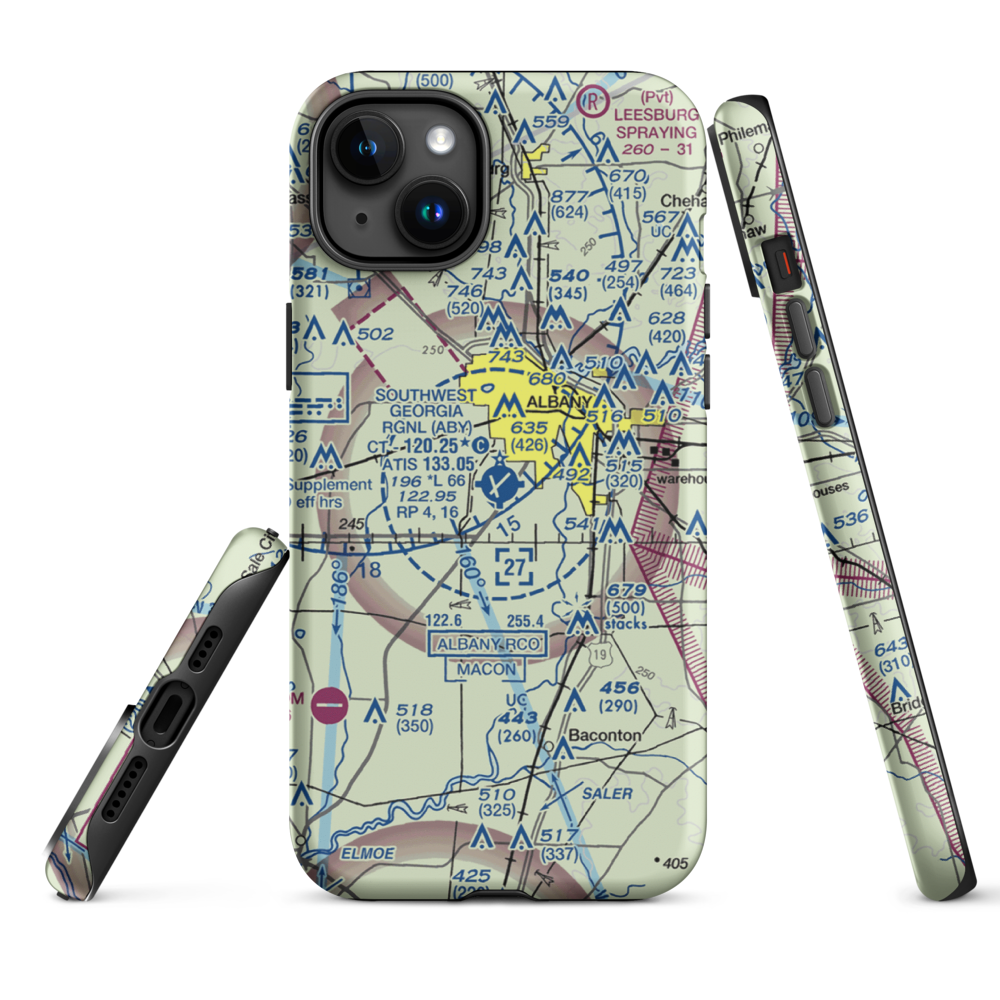 Southwest Georgia Regional Airport (ABY) VFR Sectional  Tough iPhone Case iPhone 15 Plus model shown