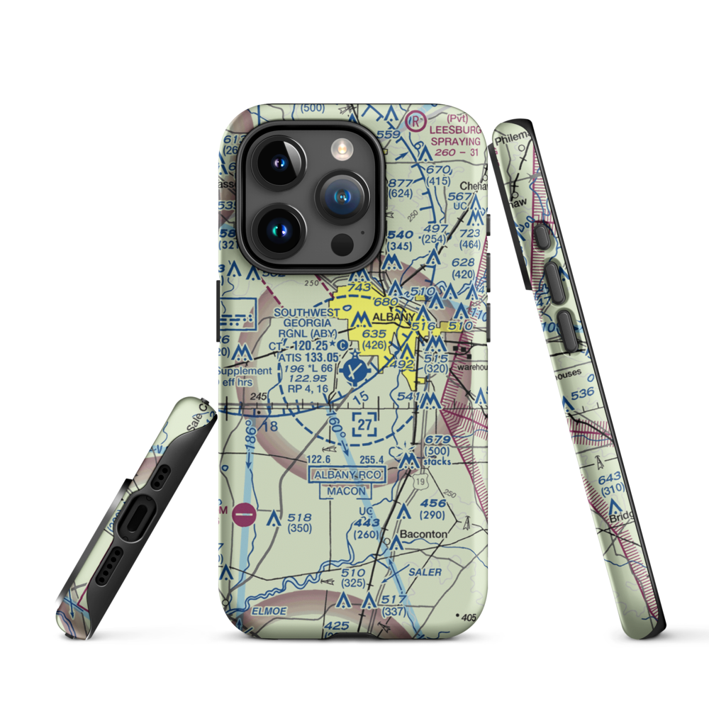 Southwest Georgia Regional Airport (ABY) VFR Sectional  Tough iPhone Case iPhone 15 Pro model shown