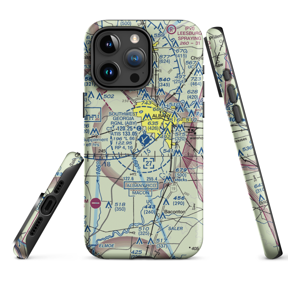 Southwest Georgia Regional Airport (ABY) VFR Sectional  Tough iPhone Case iPhone 15 Pro Max model shown