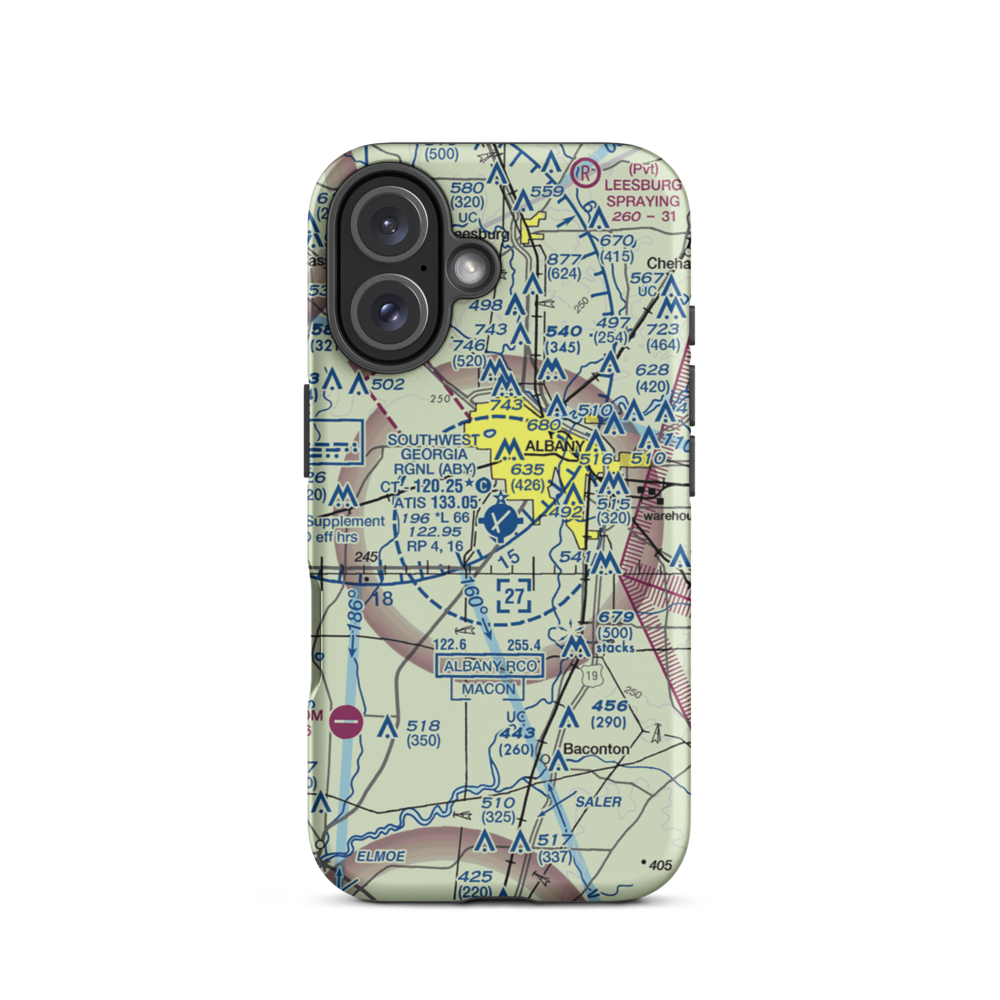 Southwest Georgia Regional Airport (ABY) VFR Sectional  Tough iPhone Case iPhone 16 model shown