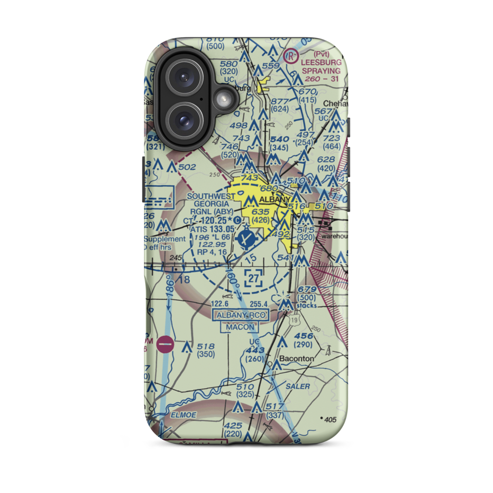Southwest Georgia Regional Airport (ABY) VFR Sectional  Tough iPhone Case iPhone 16 Plus model shown