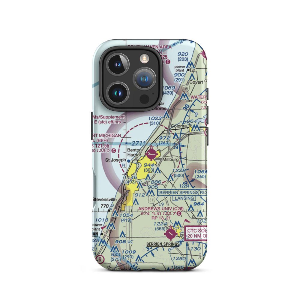 Southwest Michigan Regional Airport (BEH) VFR Sectional  Tough iPhone Case iPhone 16 Pro model shown