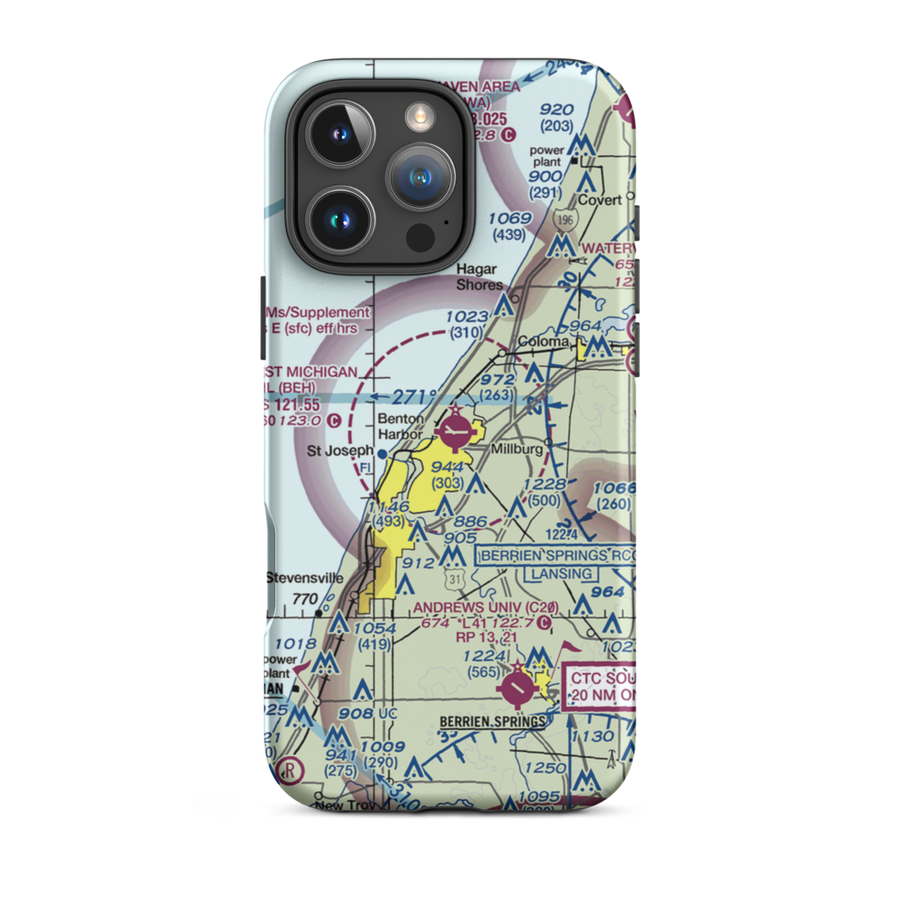 Southwest Michigan Regional Airport (BEH) VFR Sectional  Tough iPhone Case iPhone 16 Pro Max model shown