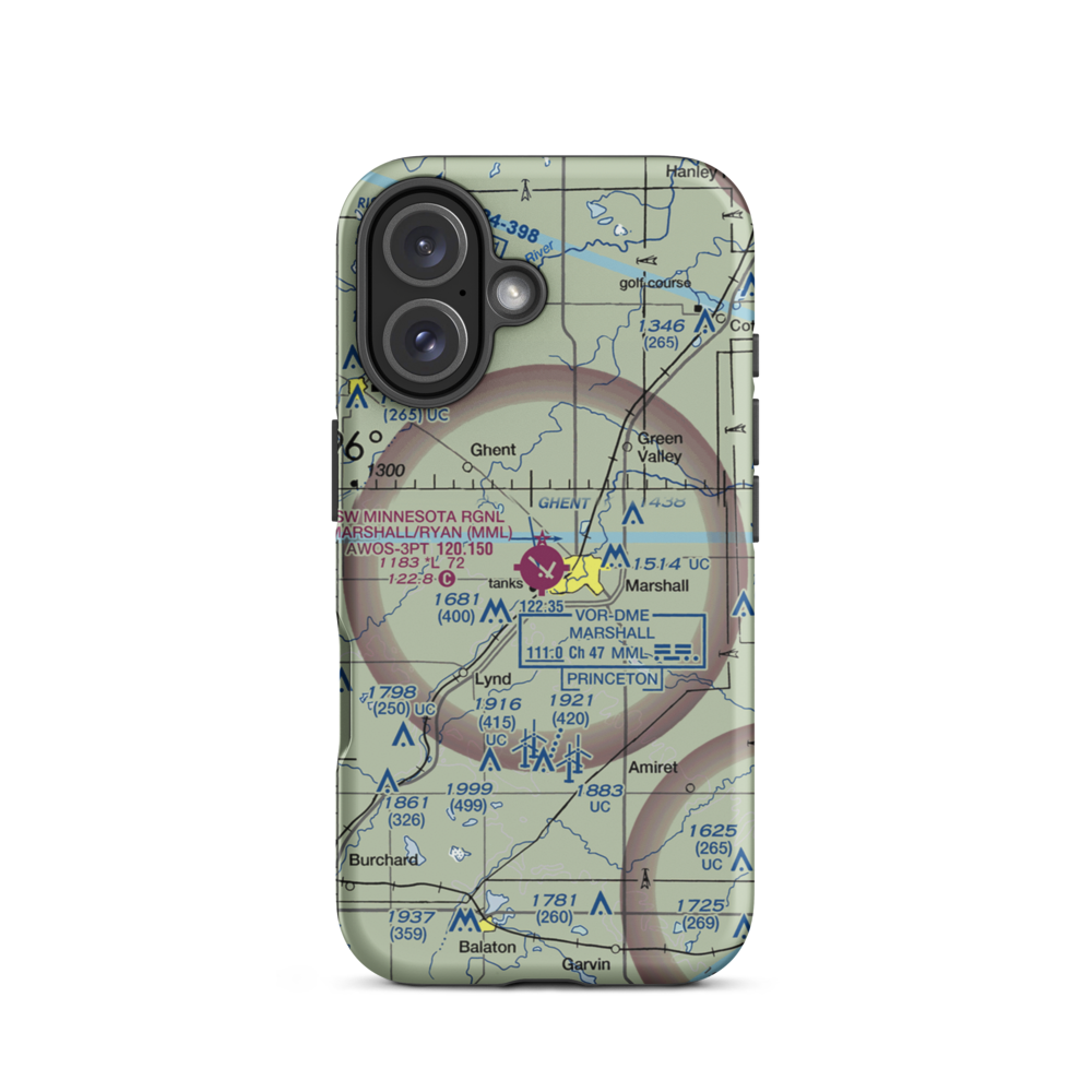 Southwest Minnesota Regional Airport - Marshall/Ryan Field (MML) VFR Sectional  Tough iPhone Case iPhone 16 model shown