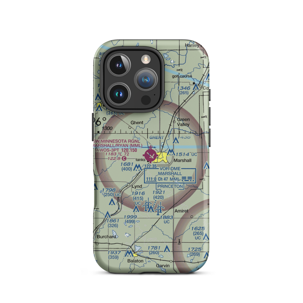 Southwest Minnesota Regional Airport - Marshall/Ryan Field (MML) VFR Sectional  Tough iPhone Case iPhone 16 Pro model shown
