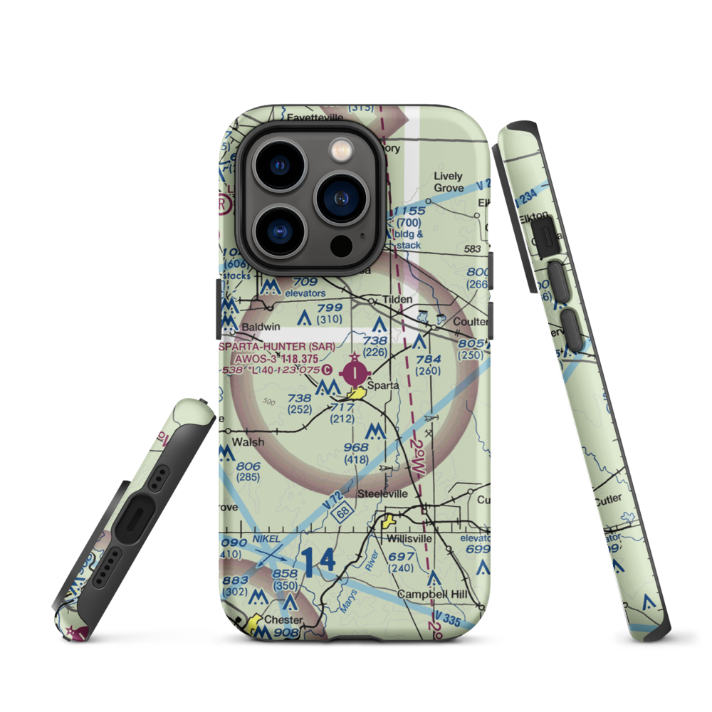 Sparta Community Hunter Field (SAR) VFR Sectional  Tough iPhone Case iPhone 14 Pro model shown