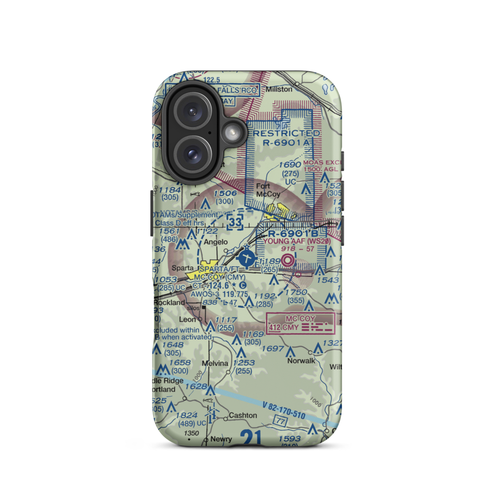 Sparta Fort Mc Coy Airport (CMY) VFR Sectional  Tough iPhone Case iPhone 16 model shown