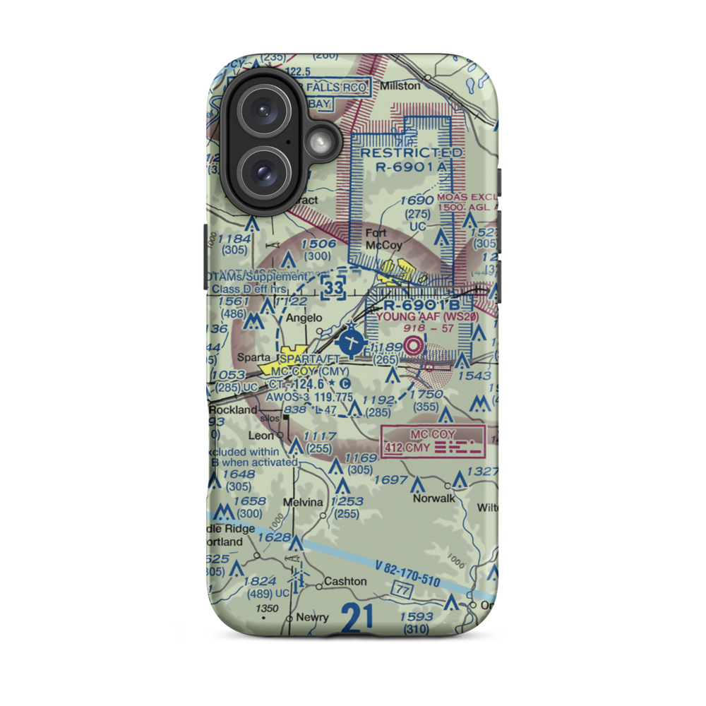 Sparta Fort Mc Coy Airport (CMY) VFR Sectional  Tough iPhone Case iPhone 16 Plus model shown
